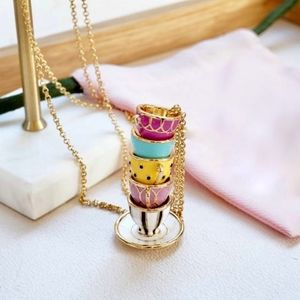 NEW! Stacked Teacup Pendant Necklace With Gold Chain - NWOT